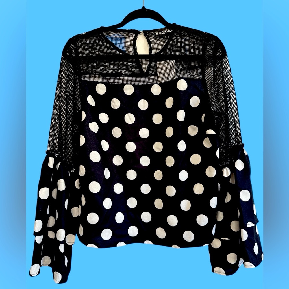 Raquel Black Blouse with White Polka dots